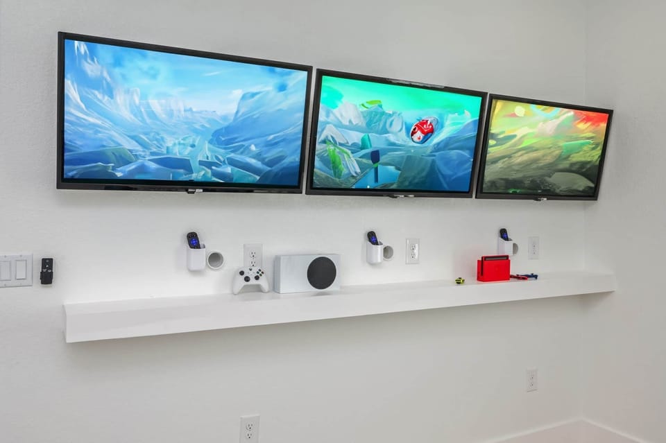 2nd floor gaming room! Custom build quick hook ups for their devices (must bring your own consoles)