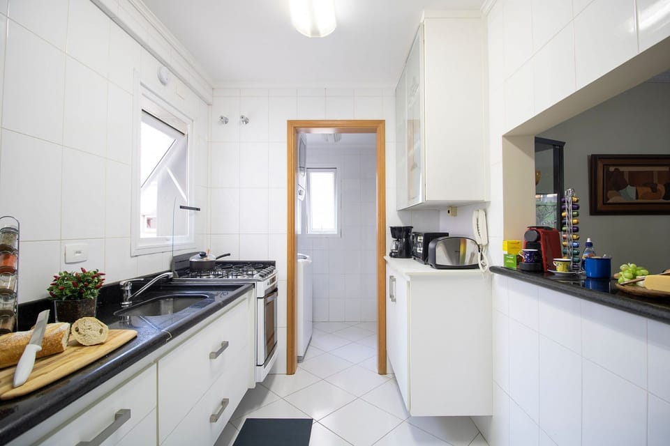 Fridge, microwave, toaster, cookware/dishes/utensils