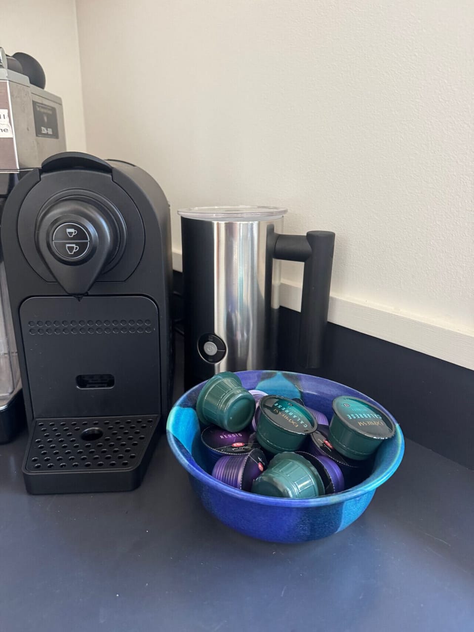 Aldi Pod coffee and froather provided