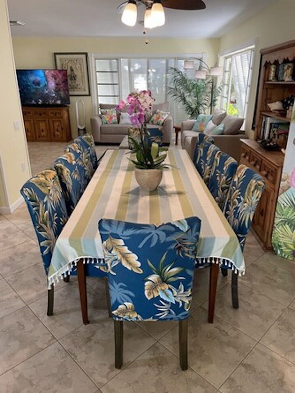 Custom exotic wood single slab dining table, seating and table service for 14 +.