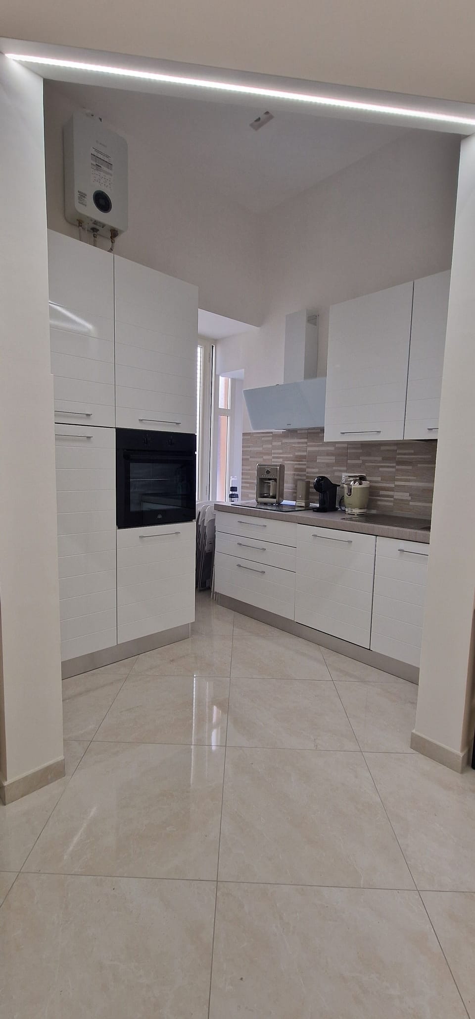 Mini-fridge, microwave, electric kettle