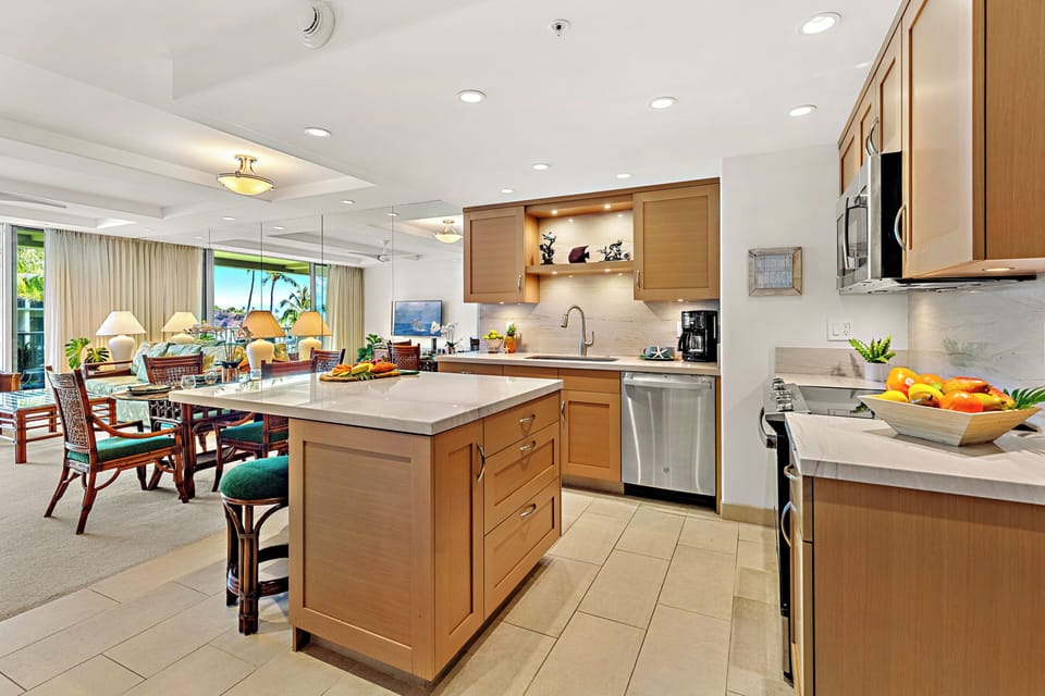 Everything you need, right at your fingertips. A fully equipped kitchen stocked with all the essentials. Perfect for cooking your favorite meals in paradise.
