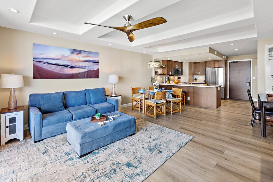 Spacious living area featuring a comfortable pull-out sofa sleeper
