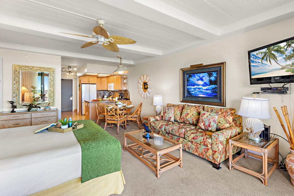 Spacious living area featuring a comfortable pull-out sofa sleeper