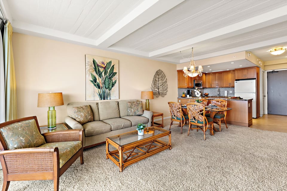 Spacious living area featuring a comfortable pull-out sofa sleeper