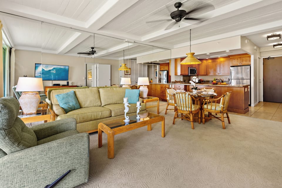 Spacious living area featuring a comfortable pull-out sofa sleeper