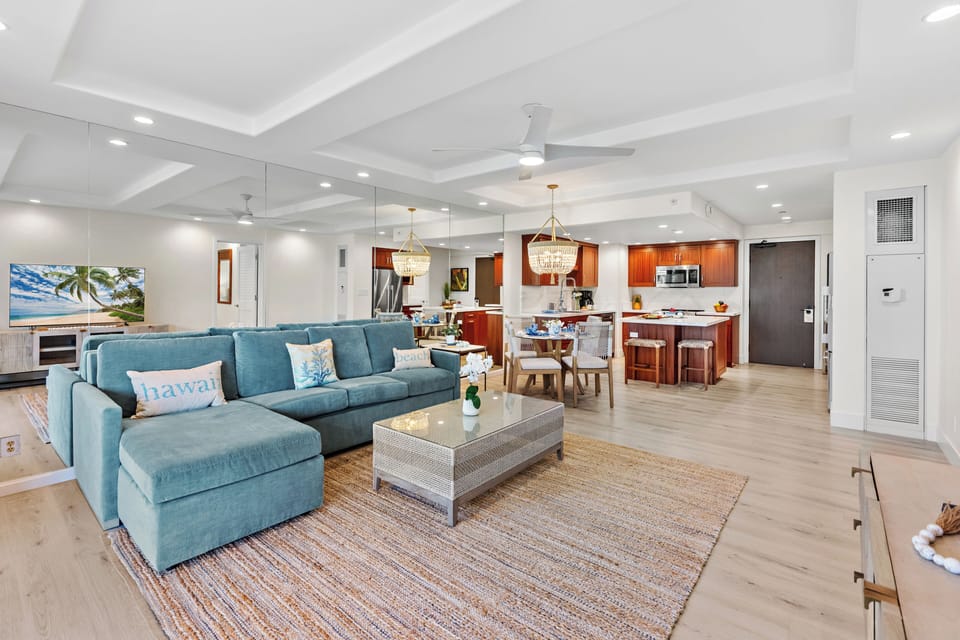 Spacious living area featuring a comfortable pull-out sofa sleeper