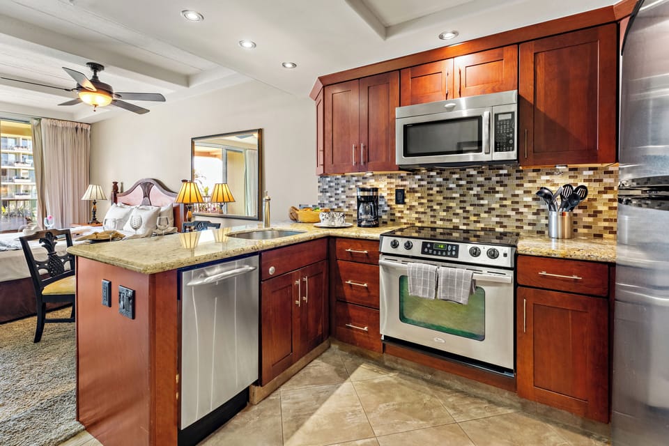 Everything you need, right at your fingertips. A fully equipped kitchen stocked with all the essentials. Perfect for cooking your favorite meals in paradise.