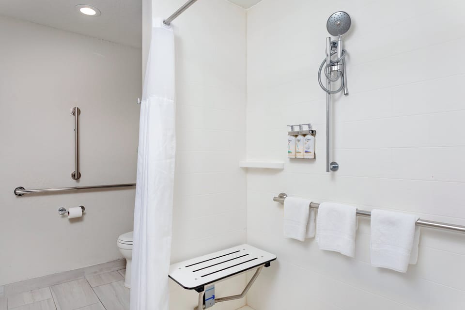 Bathtub, free toiletries, hair dryer, towels