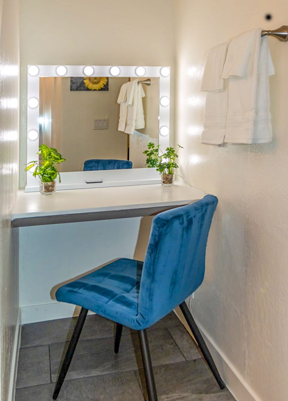 Master bathroom features a vanity