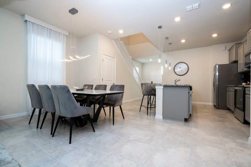 Dining table and kitchen
