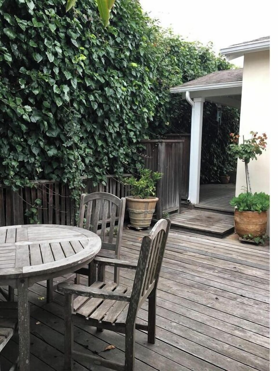 Outdoor deck with BBQ and outside hot and cold shower.