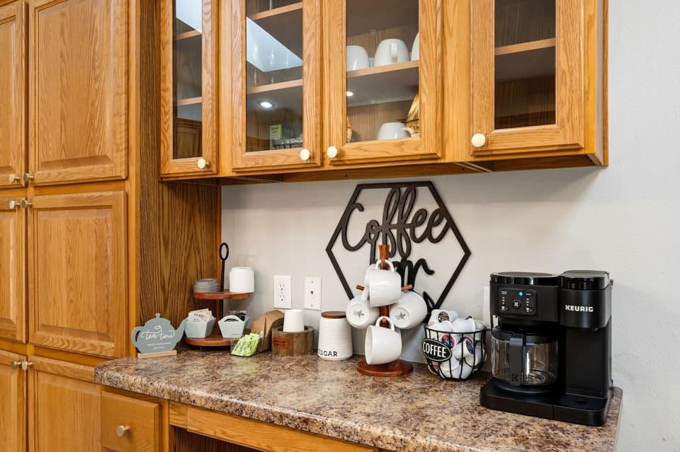 Whether you're an early riser or a slow-sipping coffee enthusiast, the dedicated coffee station has everything you need to start the day right.