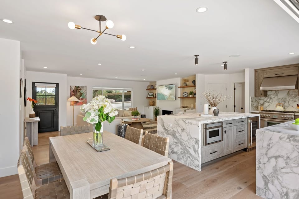 Dining table and kitchen