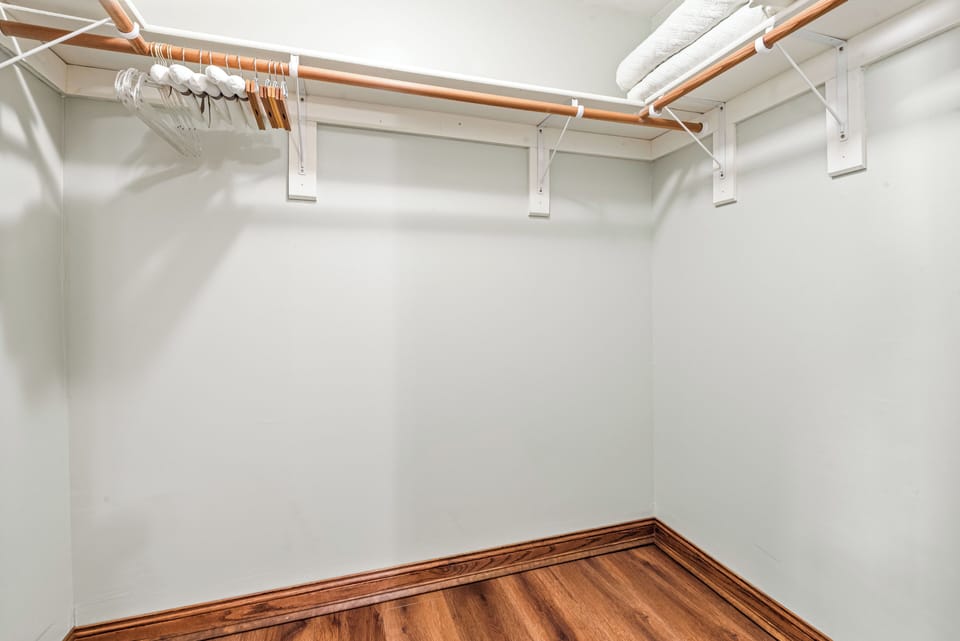 Large walk in closet off this bedroom. Iron and ironing board provided.