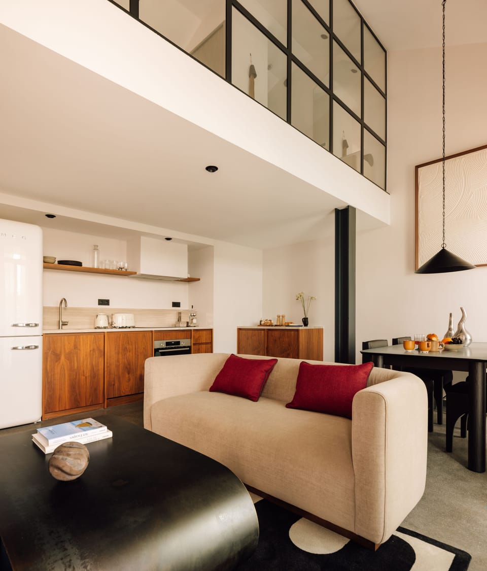 One-Bedroom Duplex | Private kitchen | Mini-fridge, microwave, oven, espresso maker