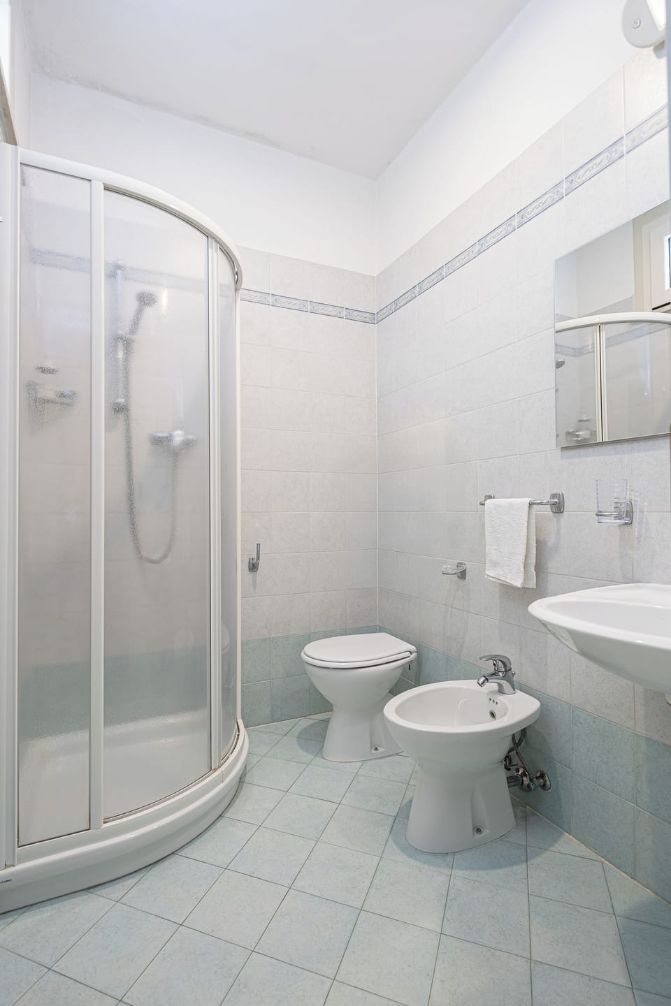 Shower, hair dryer, bidet, towels