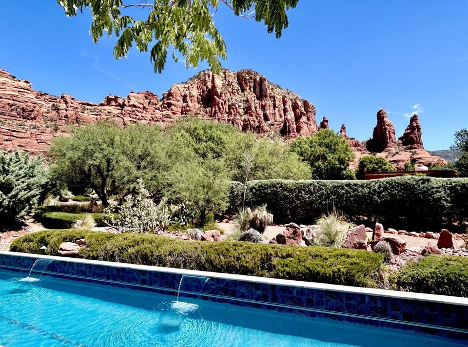 Salt water lap pool surrounded by beauty
