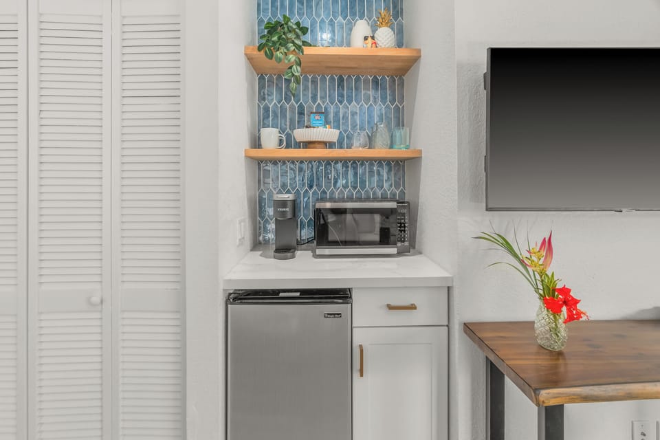 Coffee nook with microwave, mini-fridge and Keurig