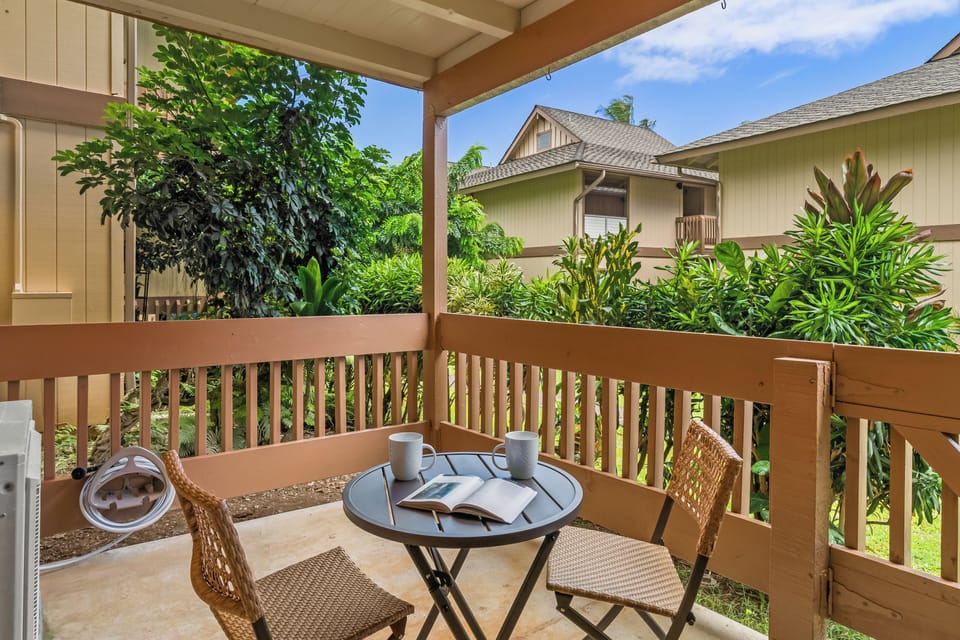 Sip your morning coffee or evening cocktail on your outdoor lanai (patio).
