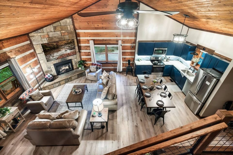 The tall ceilings make this large living area feel open and bright.