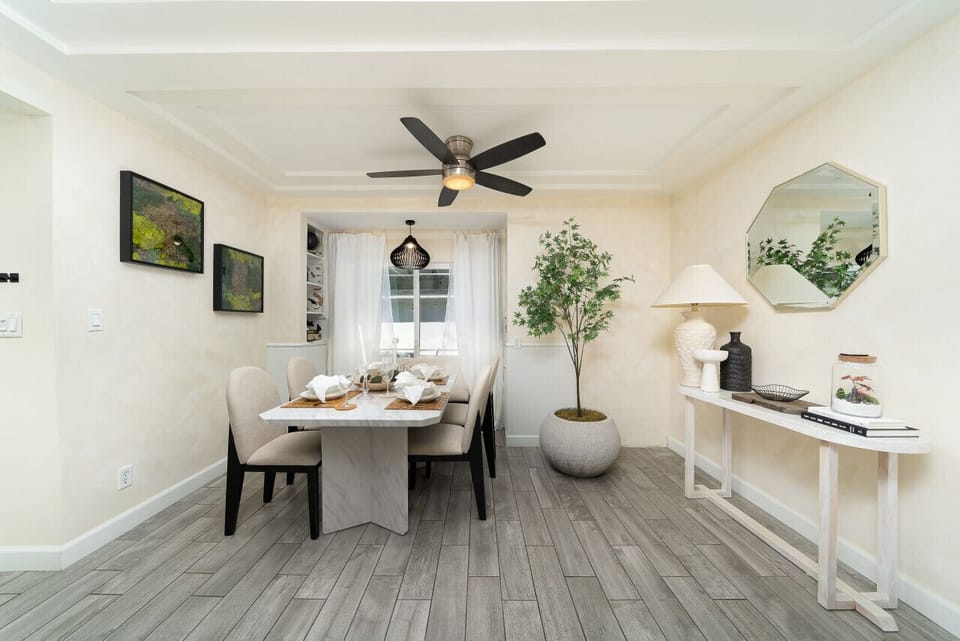 Sip your tea in the nook and feel the tranquility in this serene living space.