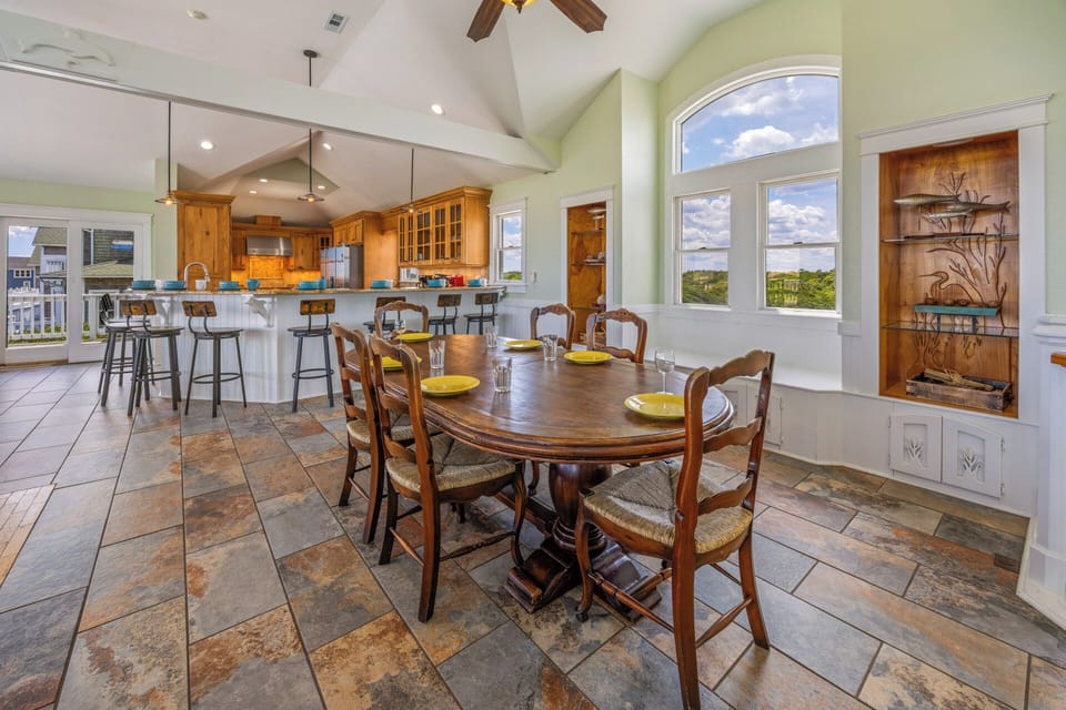 The Fitzgerald Dining Area — Elegant Coastal Design with Room for Group Celebrations | 28BR Estate, Corolla, Outer Banks