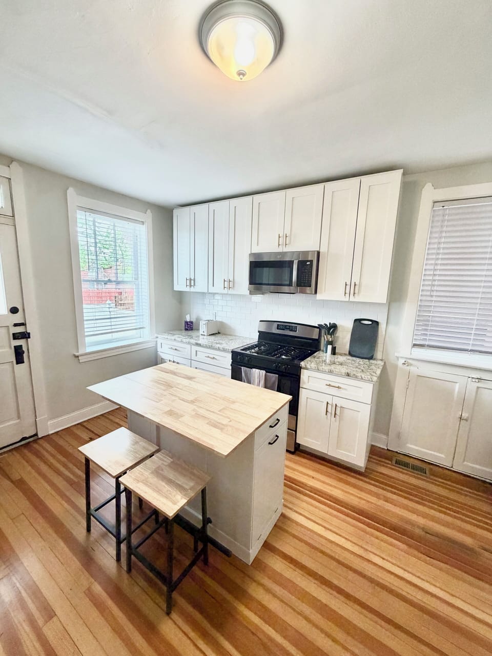 We recently added a kitchen island with seating.