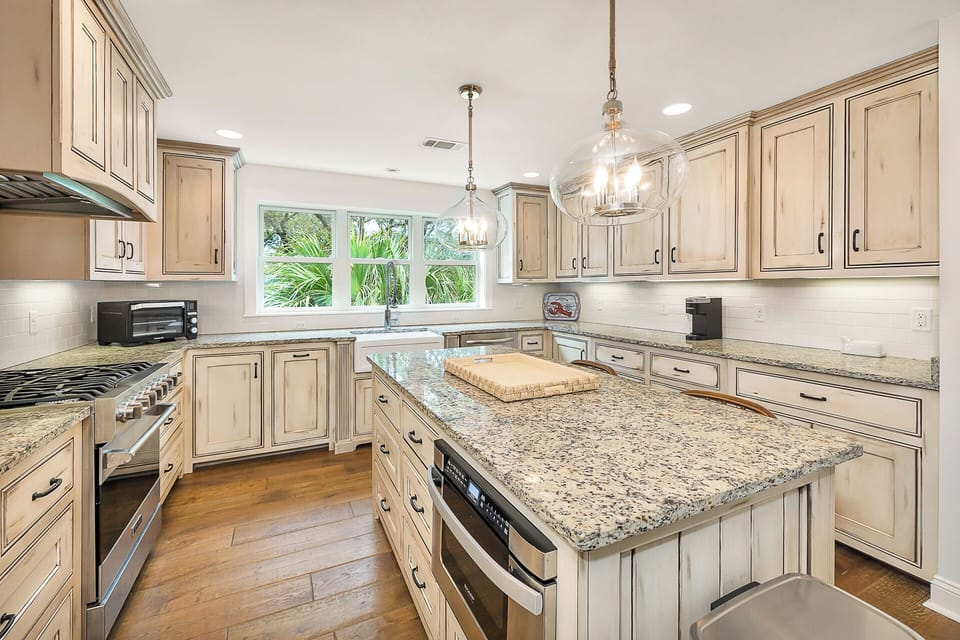 Chef's kitchen with ocean views to Goulds Inlet from the kitchen sink window!
