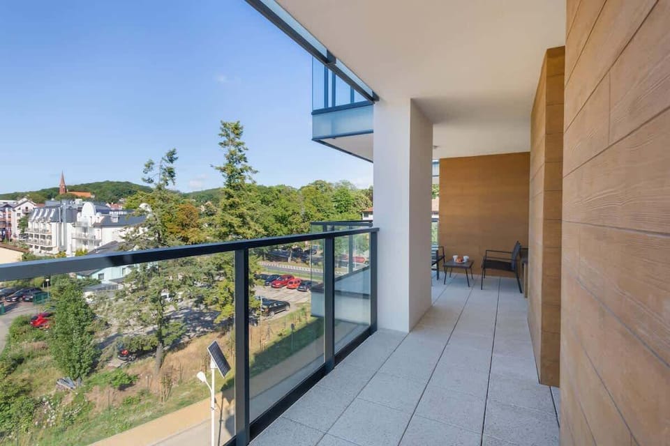 Balcony with garden furniture and view