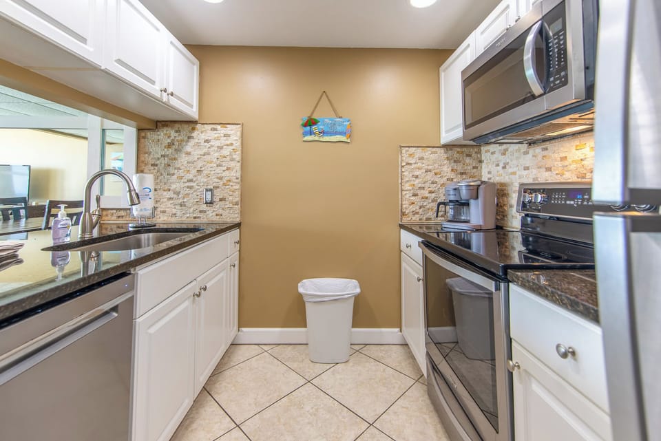 Fully stocked kitchen.