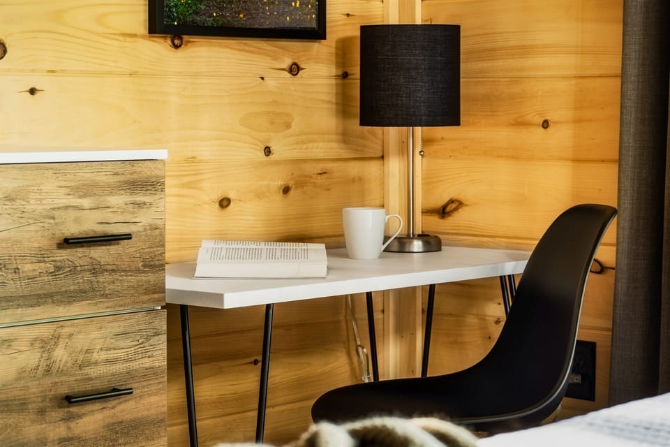 Set your laptop down here if you need to catch up on email while you're away.