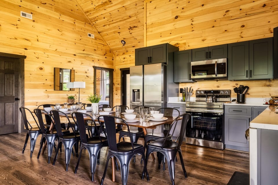 Dine inside or outside at our dining tables that seat 12.