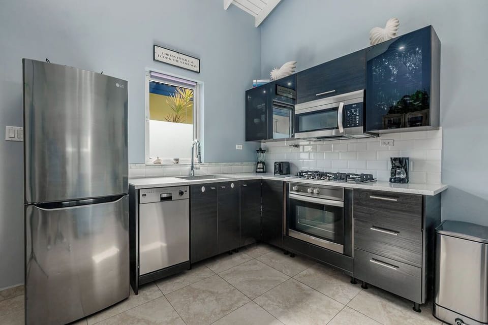 A  fully equipped kitchen.
