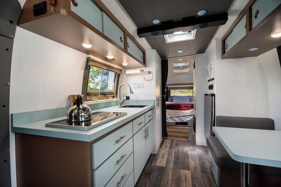 Airstream - The Bluebonnet | Private kitchen | Full-size fridge, microwave, oven, stovetop