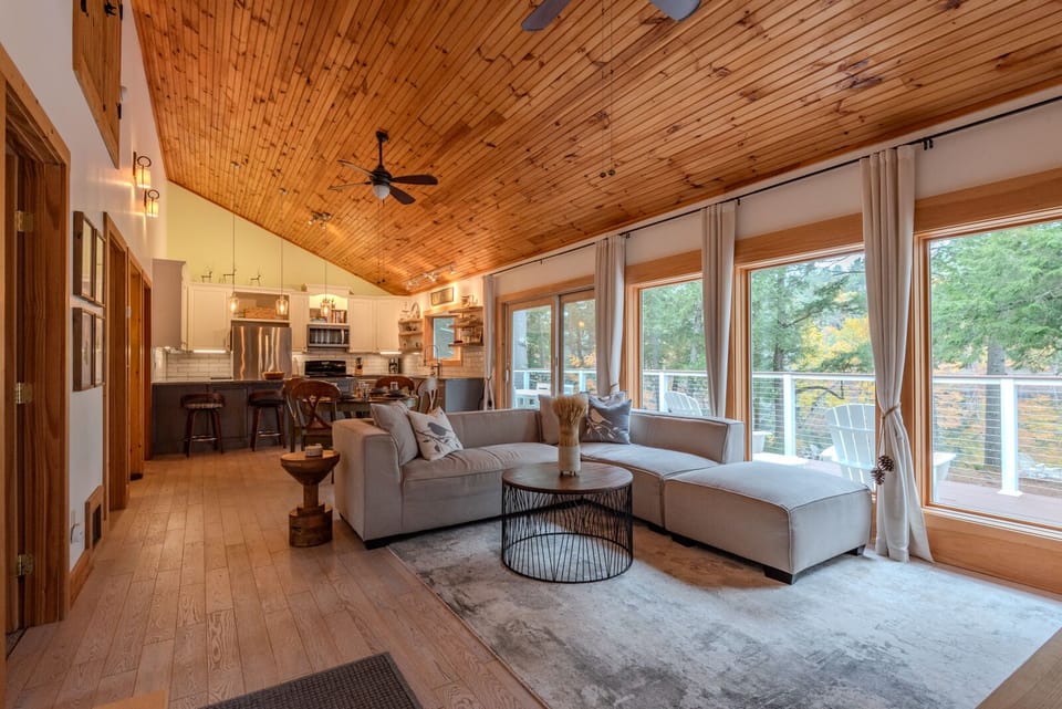 Open concept configuration easily accommodates family room relaxing and cooking 