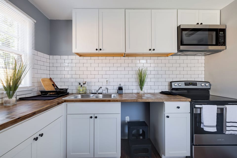 Bright space with kitchen essentials
