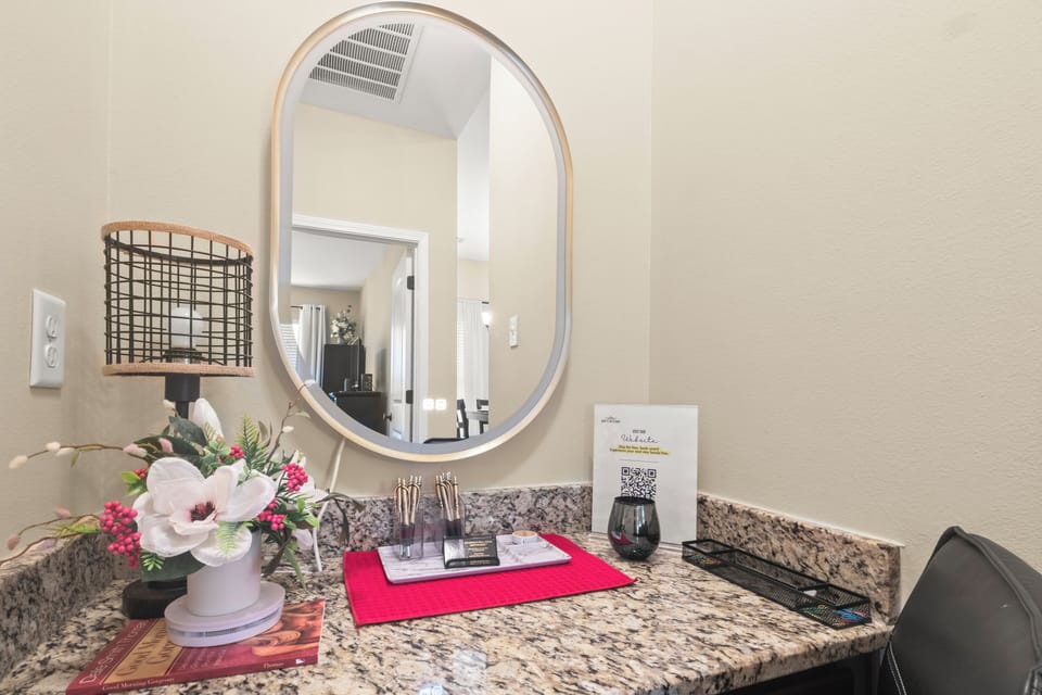 Combine comfort and productivity in this furnished rental. A separate desk and chair provide the perfect workspace for remote work or study.