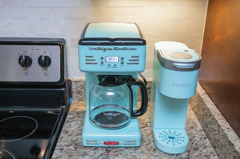Pot brew and K cup coffee options and coffee provided