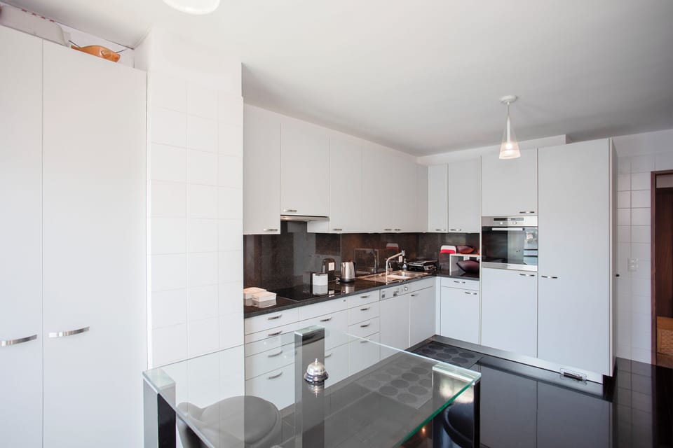 Panoramic Apartment | Private kitchen | Microwave, oven
