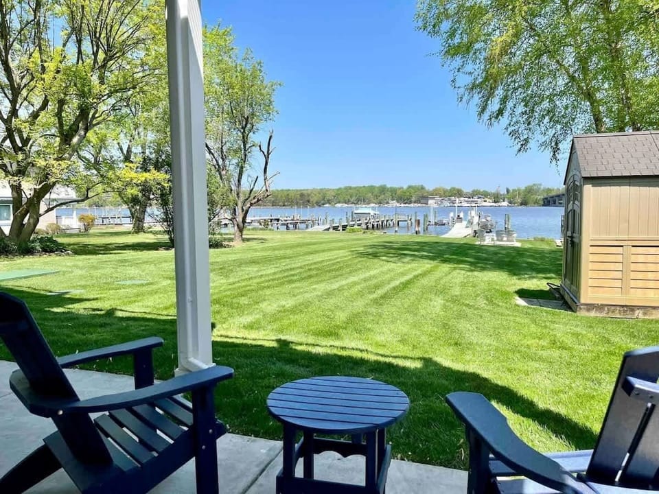 Peaceful backyard overlooking the water