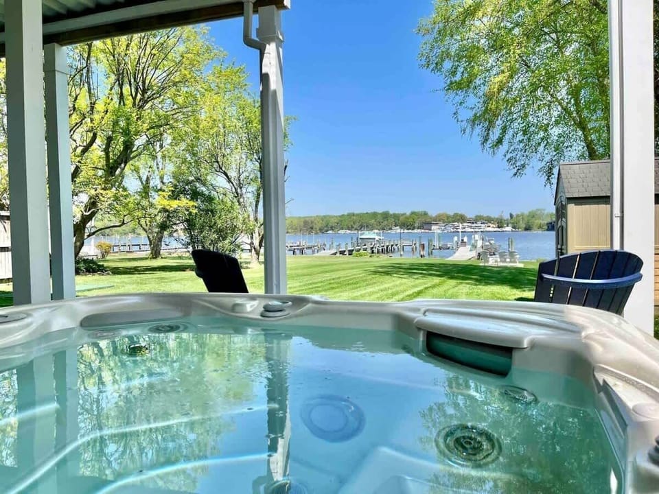 Relaxing hot tub with stunning water views