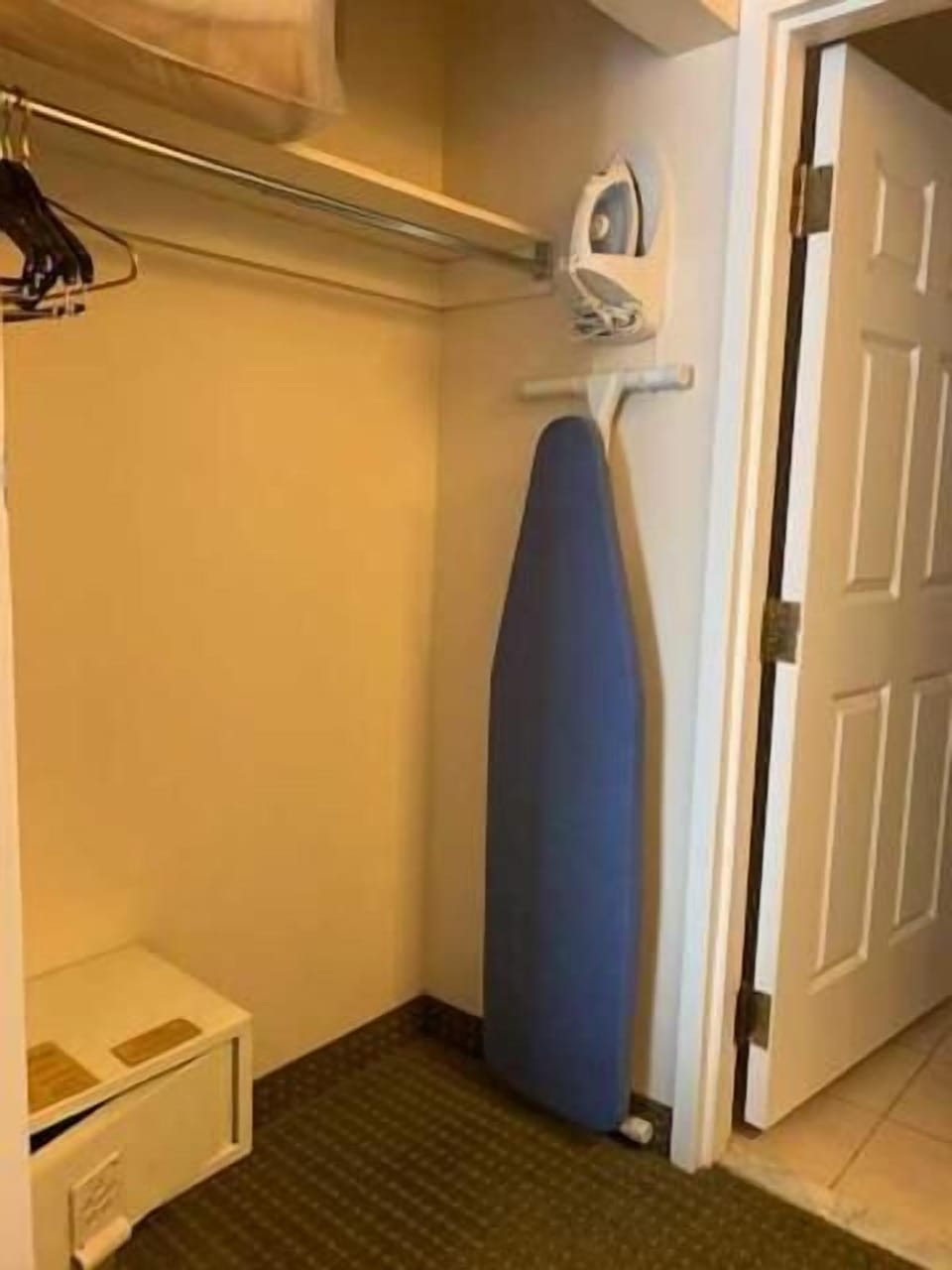 Desk, blackout drapes, iron/ironing board, free cribs/infant beds