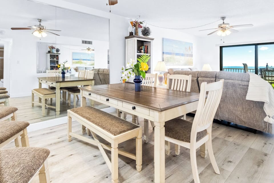 Bright and stylish dining area seats six