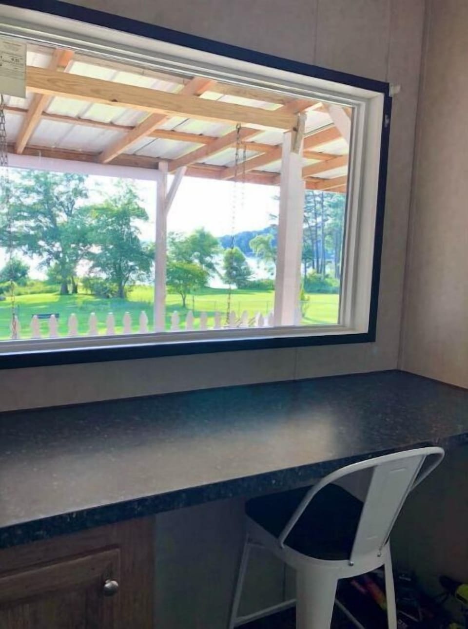 study area next to laundry room with great view of the lake when remote working