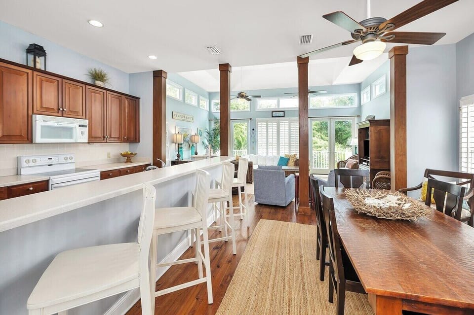 Open-concept kitchen with access to the living and dining area
