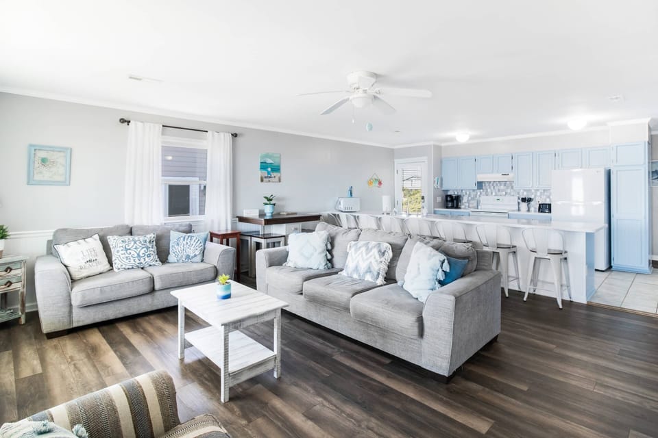 Bright open concept Kitchen/Dining/Living area.