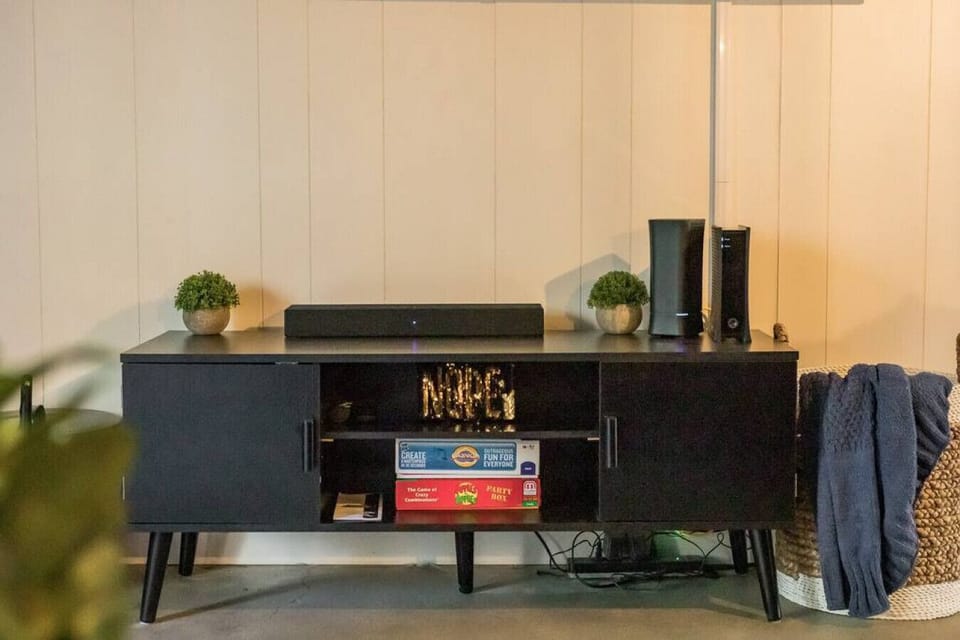 Board games in the living room space.
