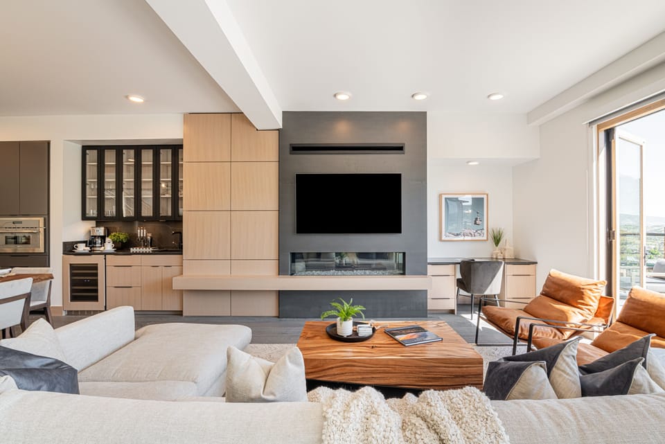 65" Smart TV and gas fireplace