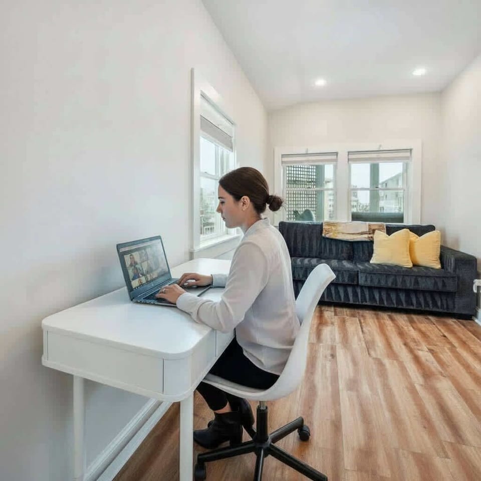 Designated work from home office with sleeper sofa